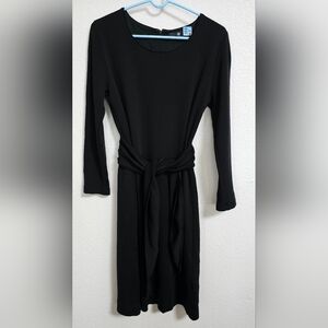 Women's RENA LANGE Black Wool Tie Waist Knit Midi Dress Size 12 US Casual Belt
